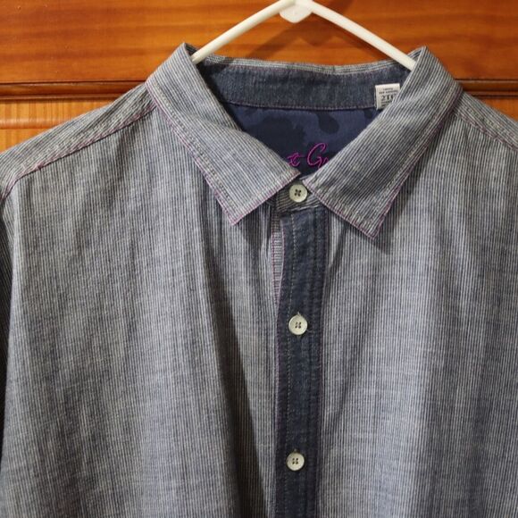 Robert Graham Blue Gray Pin Stripe Camo Flip Cuff Sleeves Button Down Shirt 2X - Picture 3 of 16